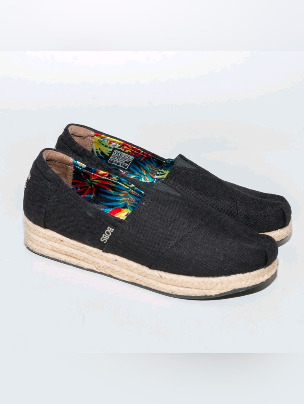 Skechers Black Canvas Slip-On Espadrille Loafers with Tropical Lining